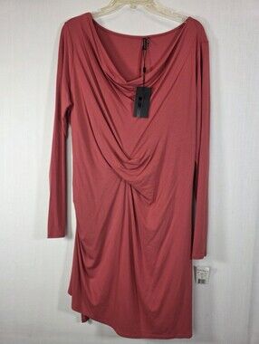 NWT Stella Carakasi Twist Front Cowl Neck Dress Tunic Terracotta Sunset Size M